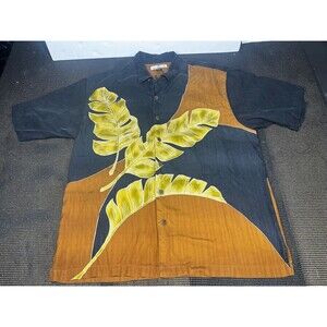 Tommy‎ Bahama Relax Coffee Brown Silk Camp Tropical Hawaiian Black Shirt XL
